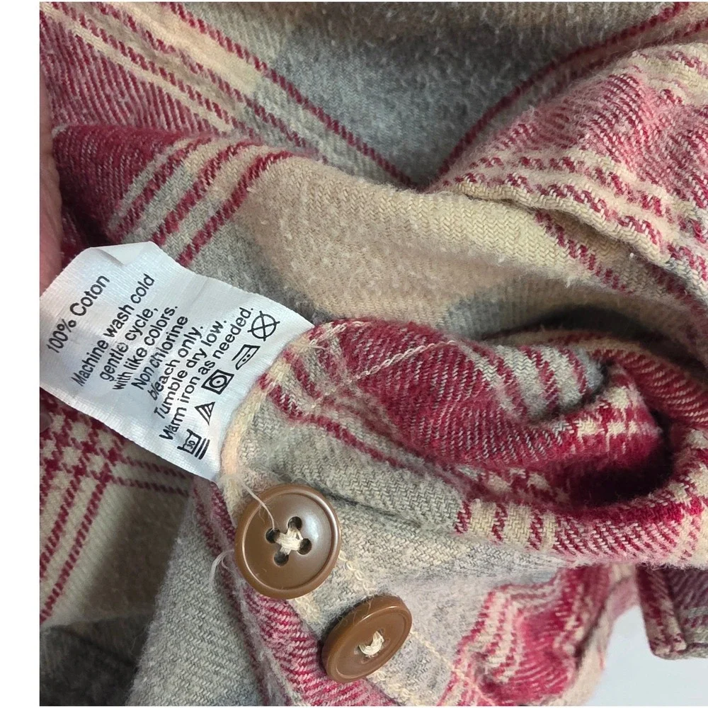 J Crew Flannel Shirt Cream Red Blue Plaid Long Sleeve Button Up Men's‎ M